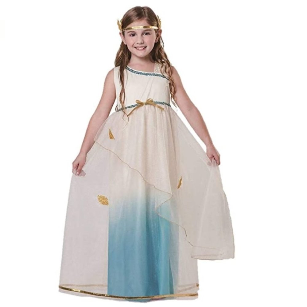 Girls GREEK GODDESS Venus Costume Size Sm 4/6  L 10/12 Dress Gown Party Roman NW